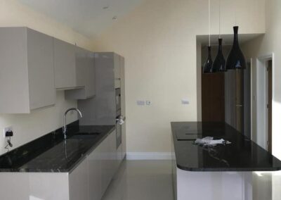 new build kitchen and shiny tiles